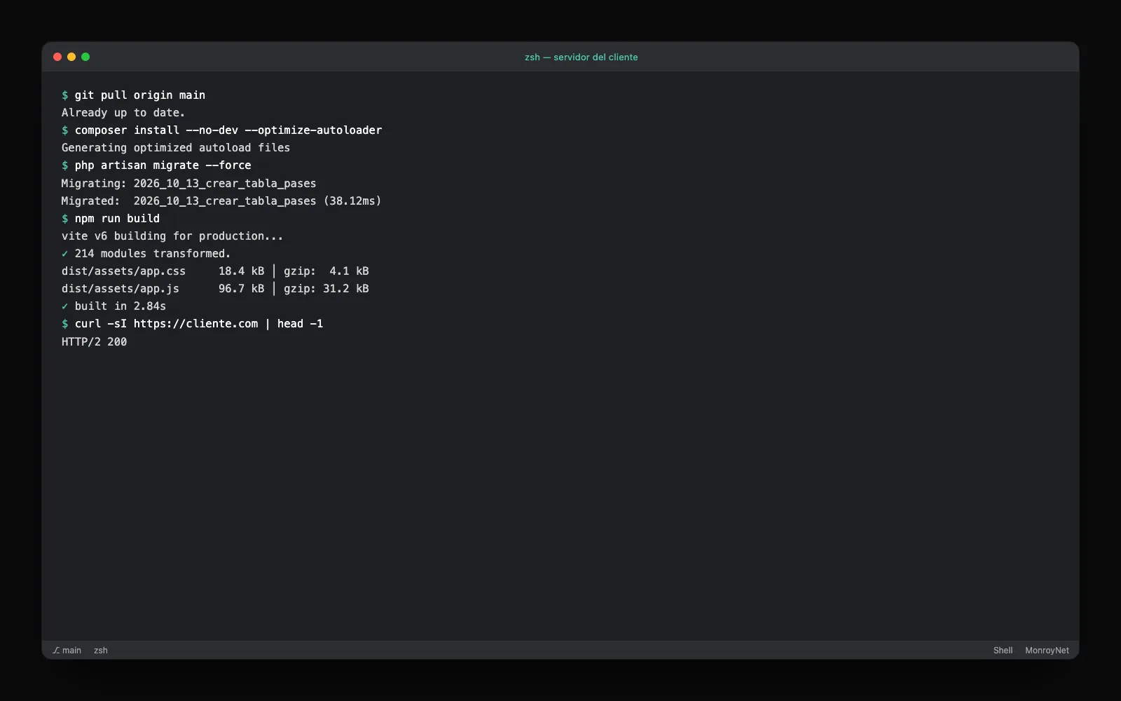 Despliegue en servidor · Terminal